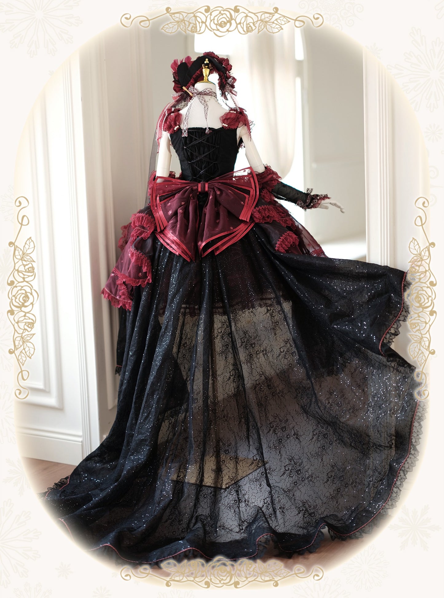 【受注予約8/13まで】Snow Rose Princess トレーン付きドレス・レッド×ブラック（シルバー）