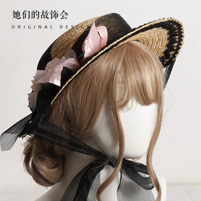 Flower and ribbon straw hat 11 colors