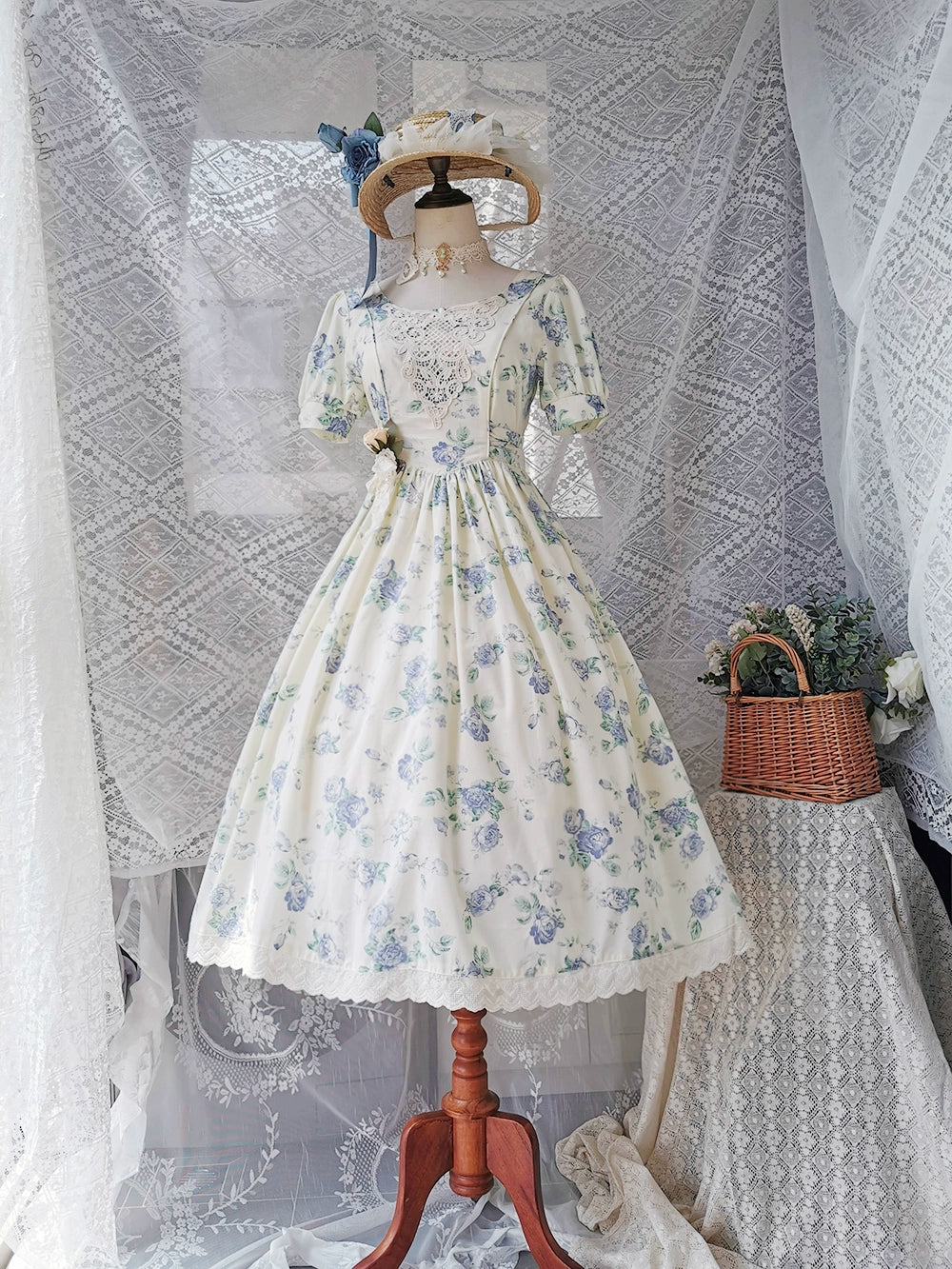【予約販売】Rose Song ヴィンテージデザイン半袖ワンピース