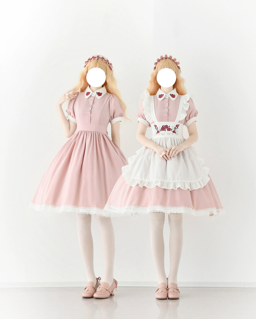New color of maid-style dress with red rose embroidery and apron