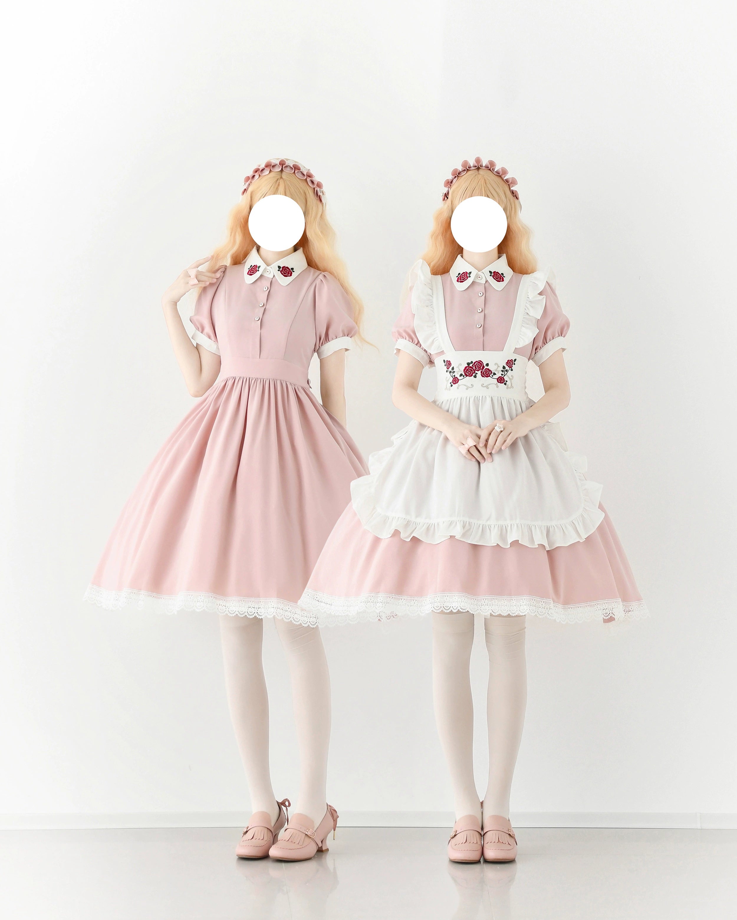 New color of maid-style dress with red rose embroidery and apron