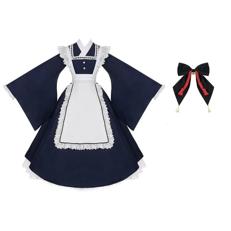 和風メイド ピンクとネイビーの和ロリドレス