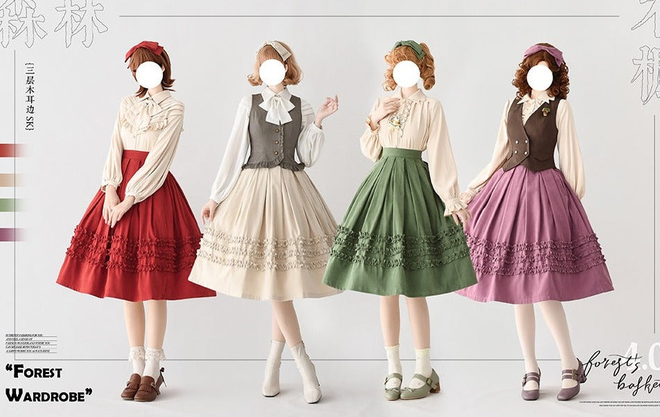 【予約販売】Forest Basket 4.0 三段フリルスカート リボンのヘアアクセ付