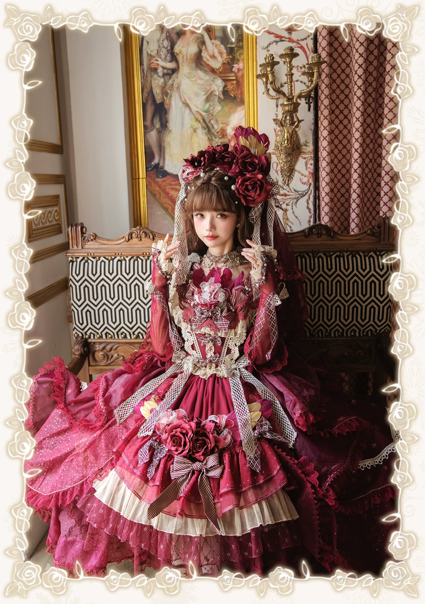 【受注予約8/13まで】Snow Rose Princess トレーン付きドレス・レッド