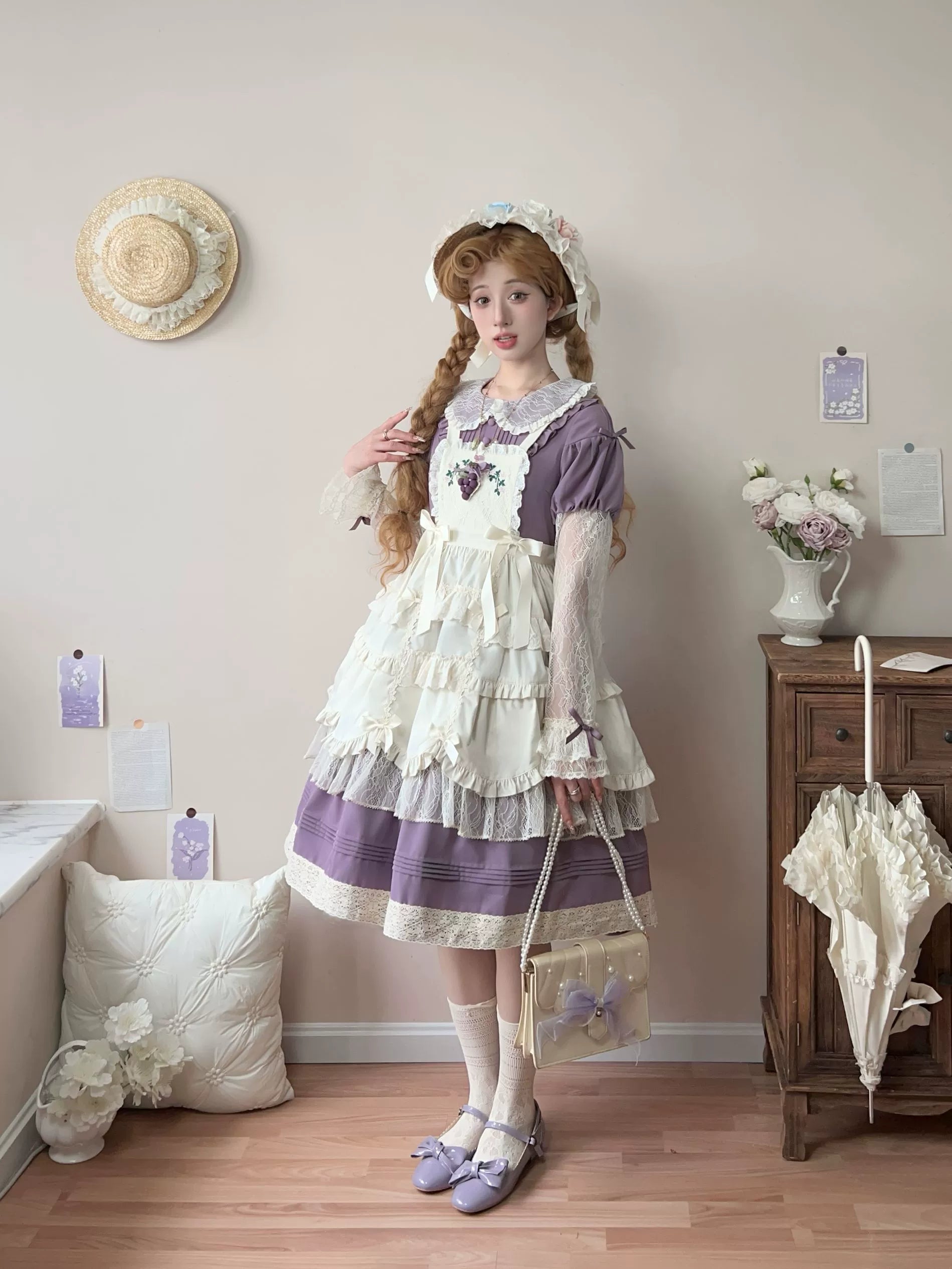 Flower Mist Path レースの半袖ワンピース全4色