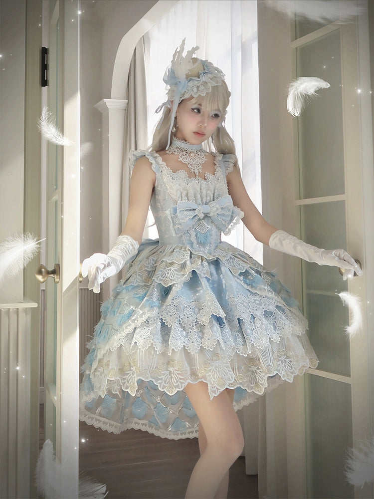 【受注予約6/18まで】Peacock Feather ミニドレス・パステルブルー