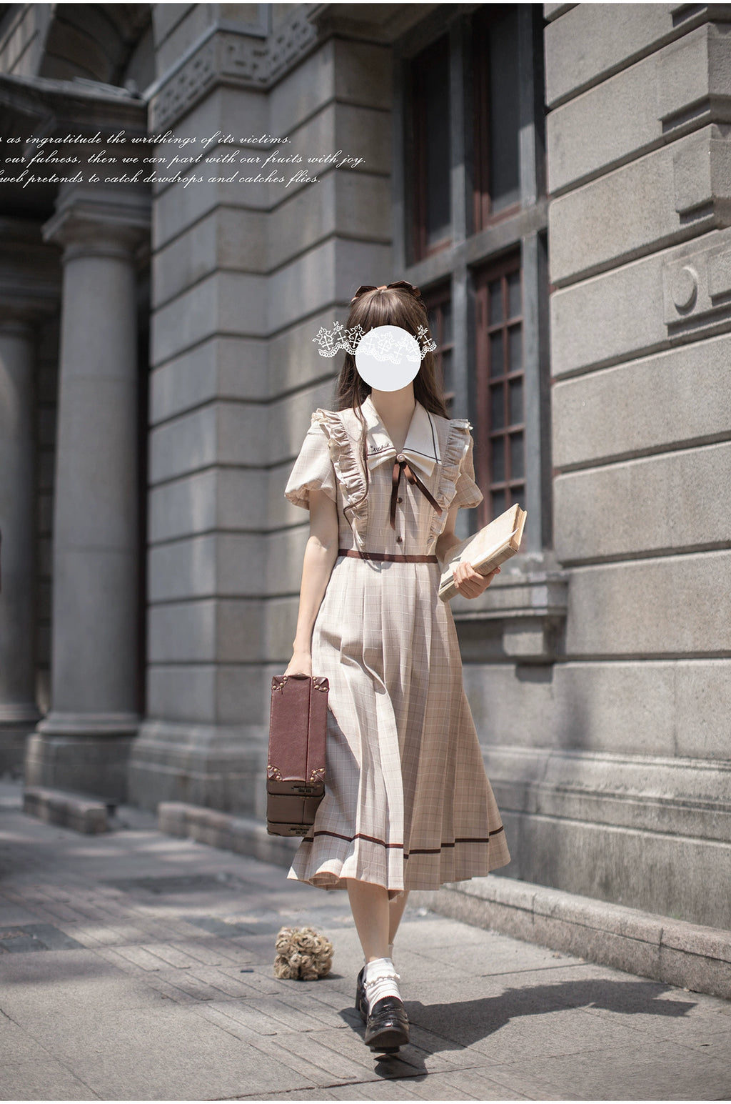 Betty フレンチレトロベージュチェック半袖ワンピース