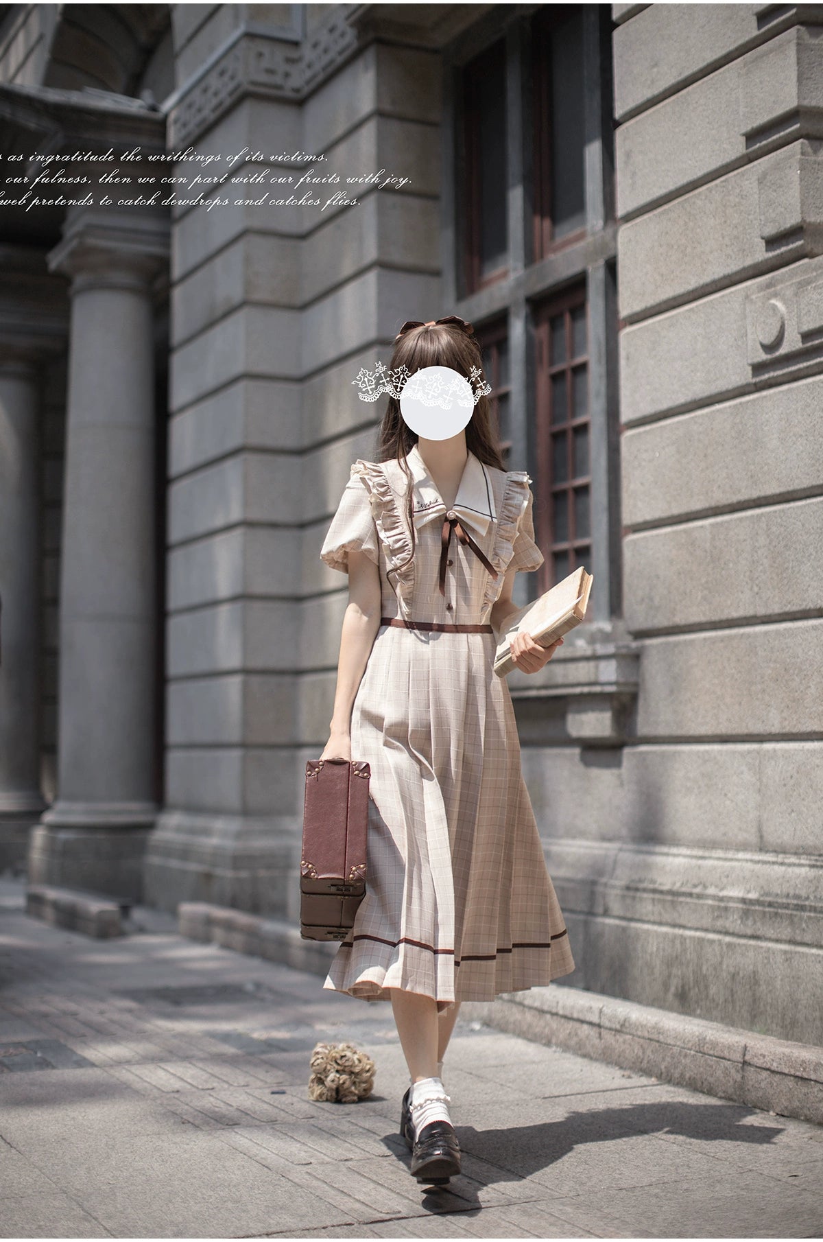 Betty フレンチレトロベージュチェック半袖ワンピース