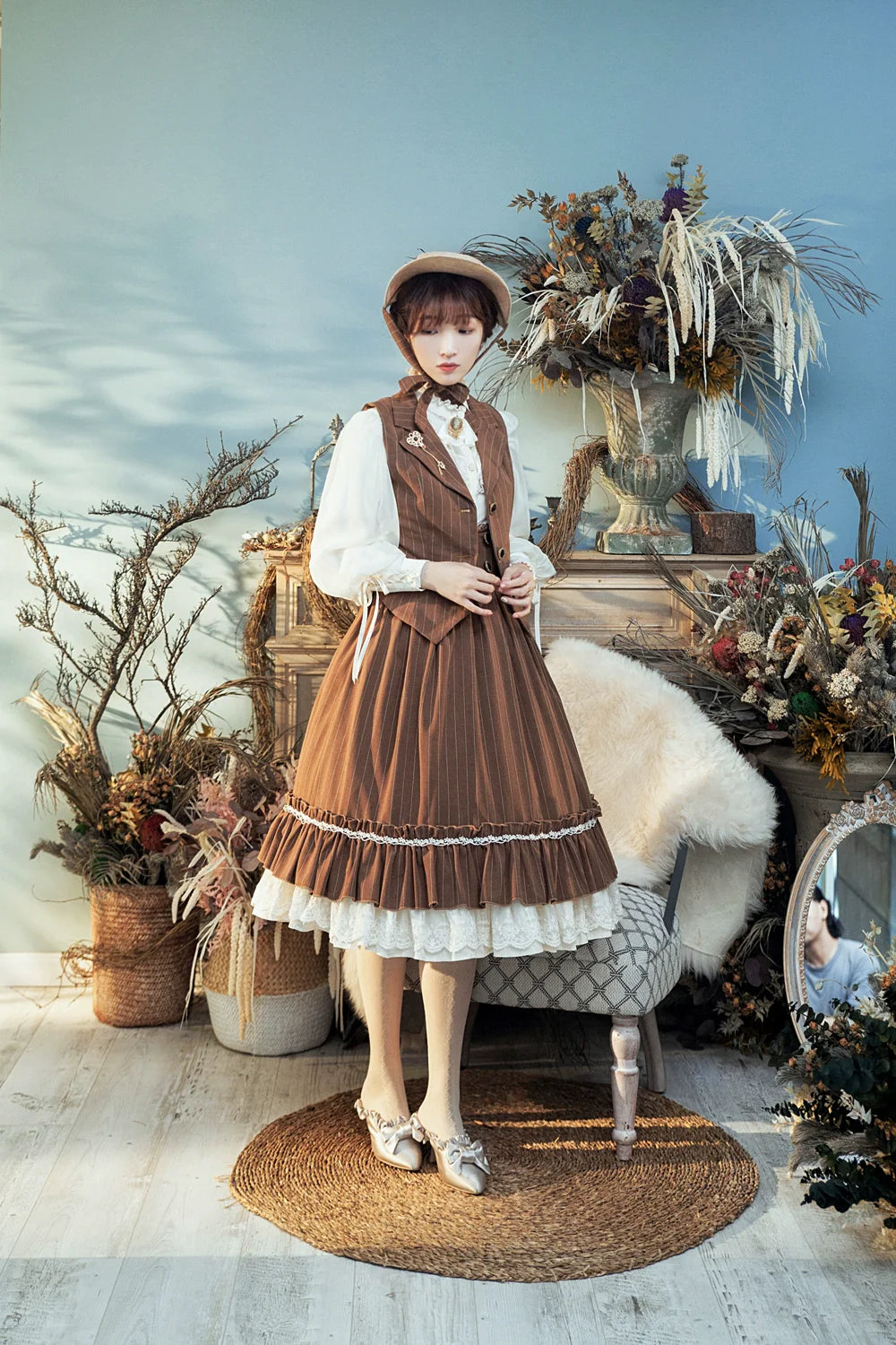 [Pre-order] British Classical Lolita Vertical Striped High Waist Skirt