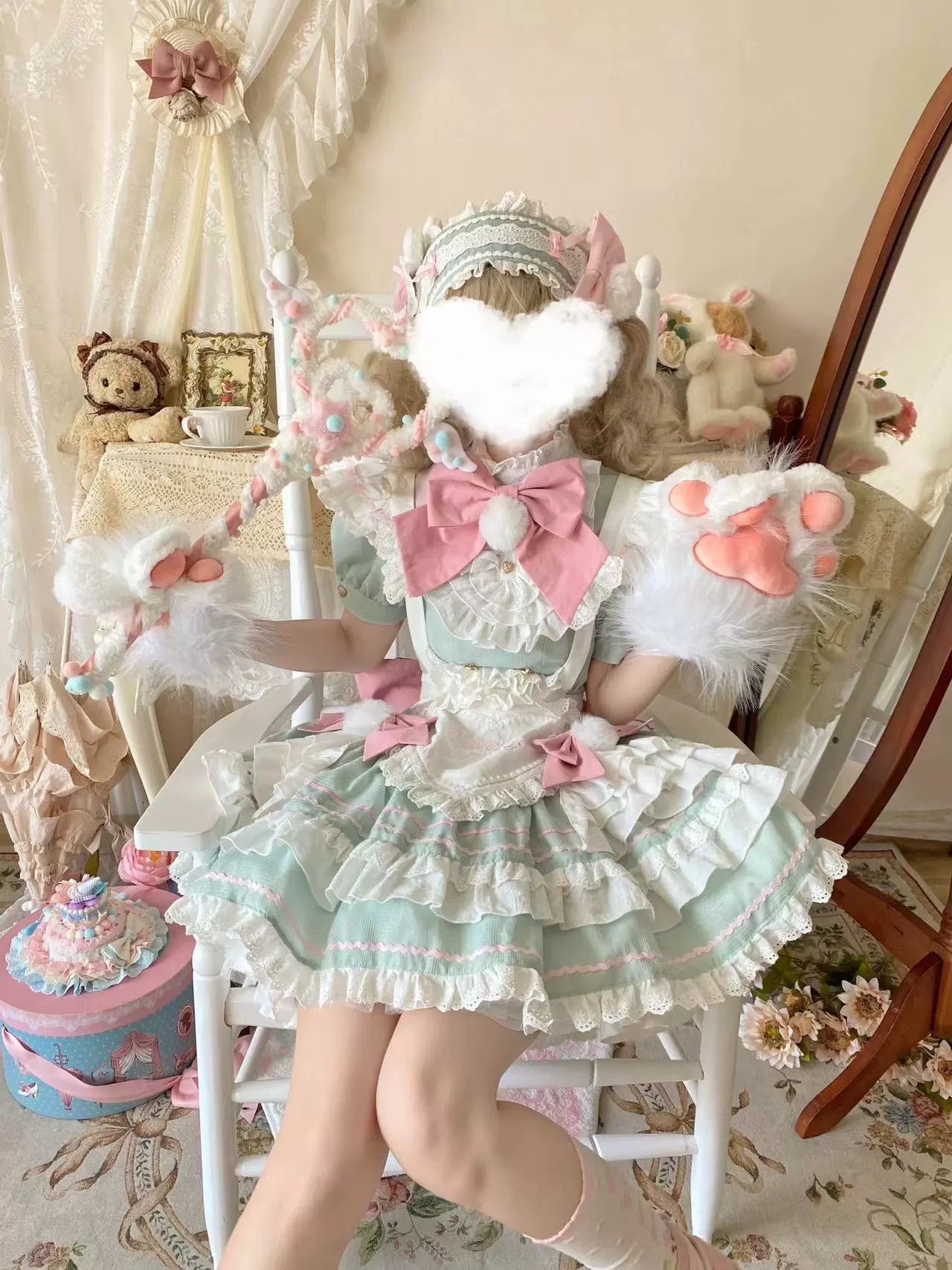 【再販・受注予約7/16まで】Fairydoll Maid ミニ丈半袖ワンピース エプロン・ドロワーズ付き