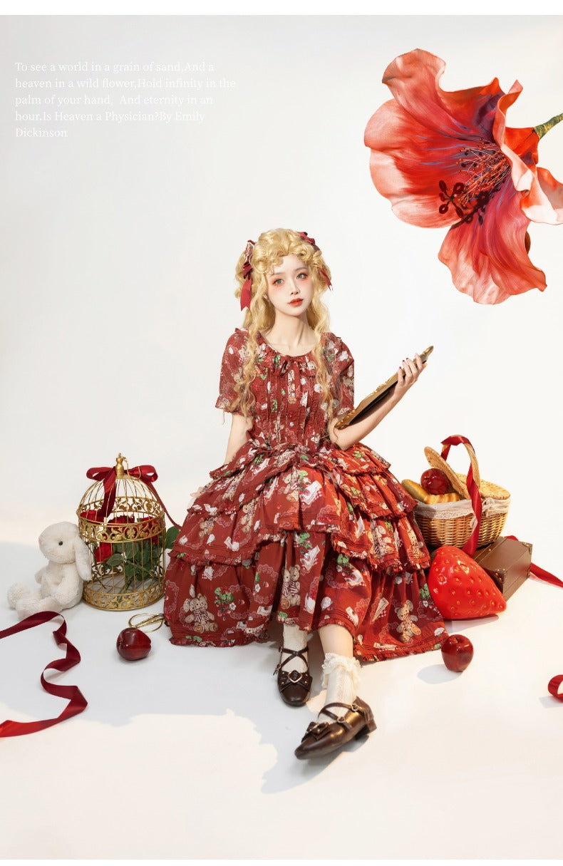 Camellia Berry Short Sleeve Dress Tiered Type Long Length