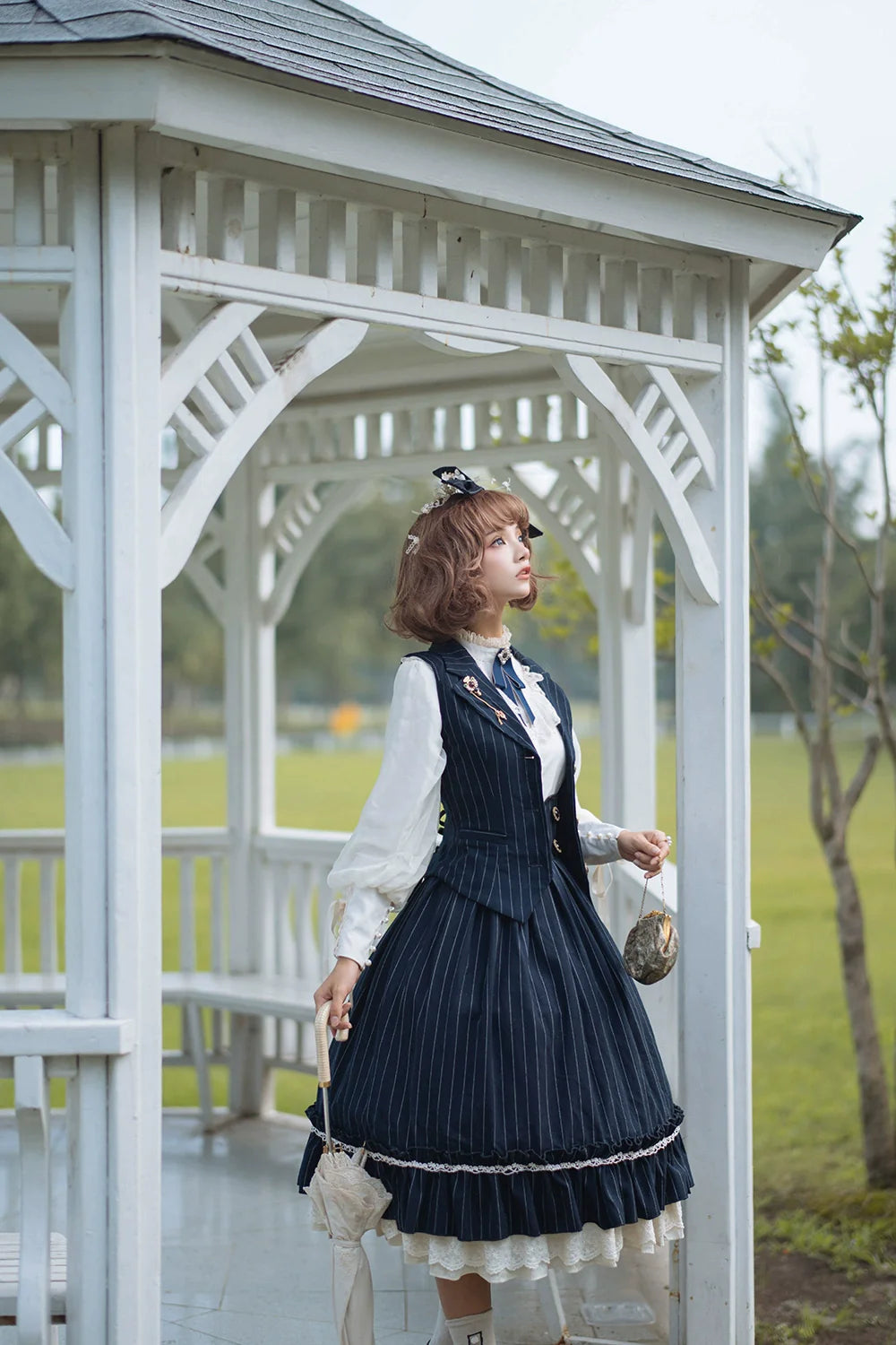 [Pre-order] British Classical Lolita Vertical Striped High Waist Skirt