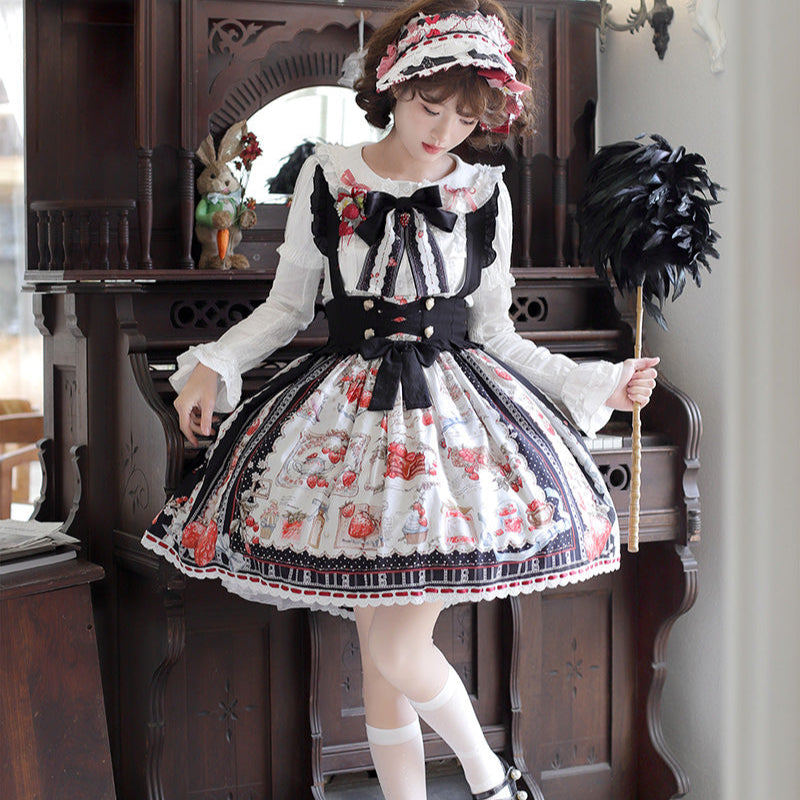 [Pre-orders available until 2/26] Strawberry Manor Print Suspender Skirt