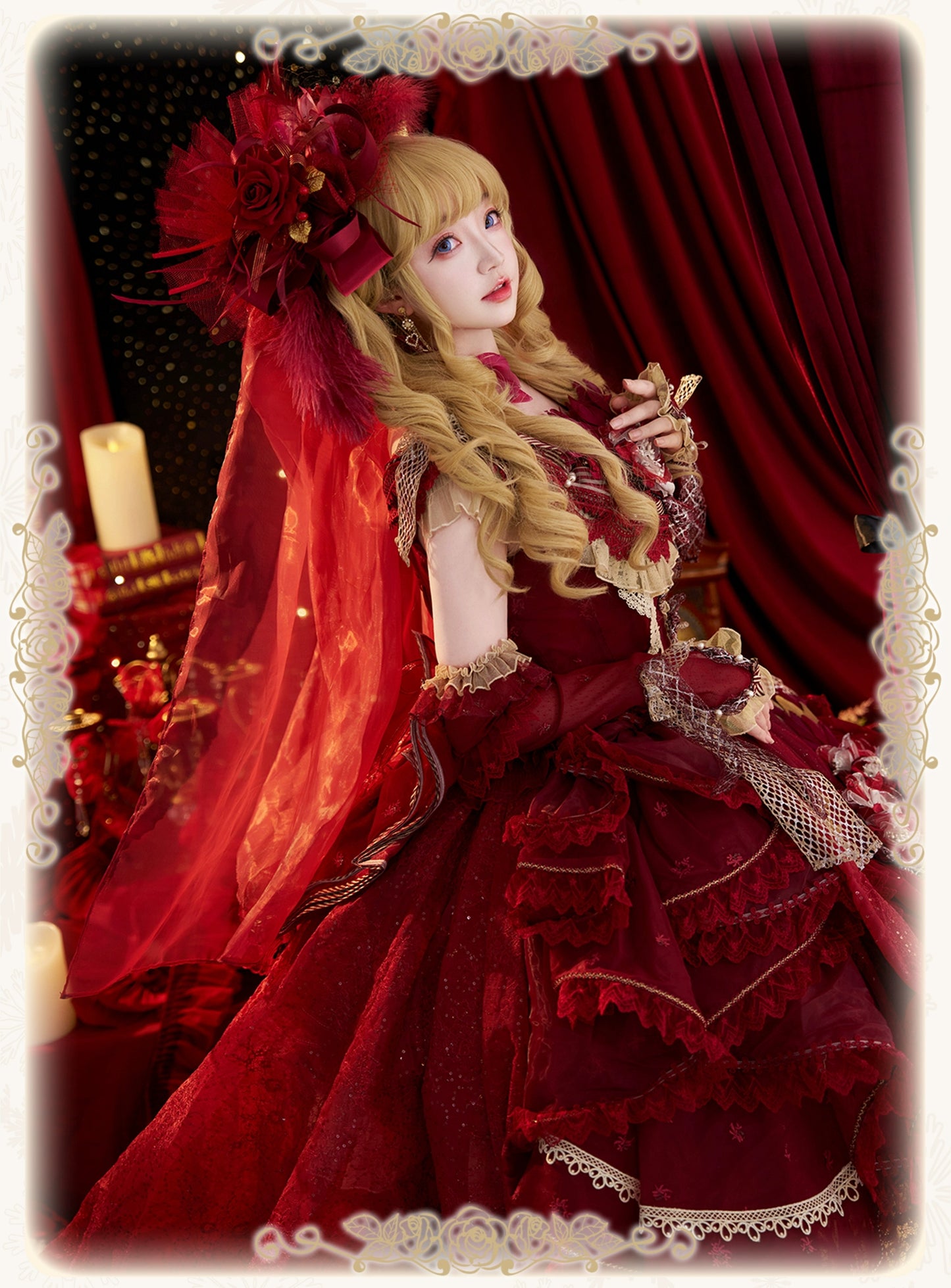 【受注予約8/13まで】Snow Rose Princess トレーン付きドレス・レッド