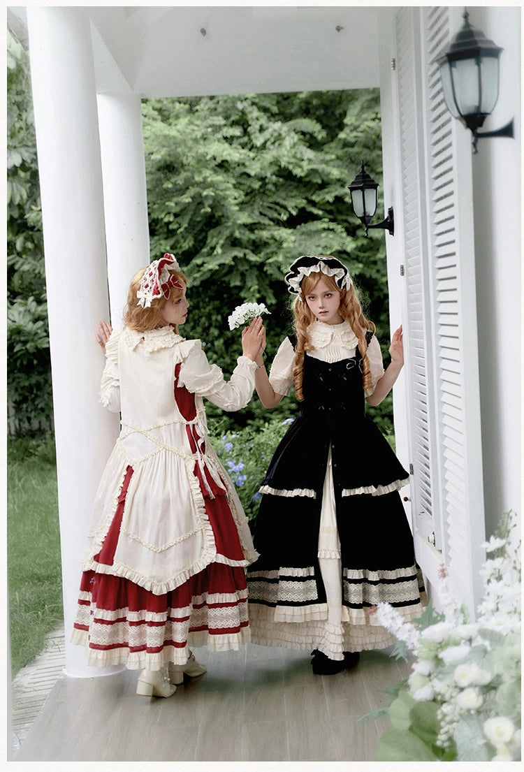 Retro volume frill jumper skirt set