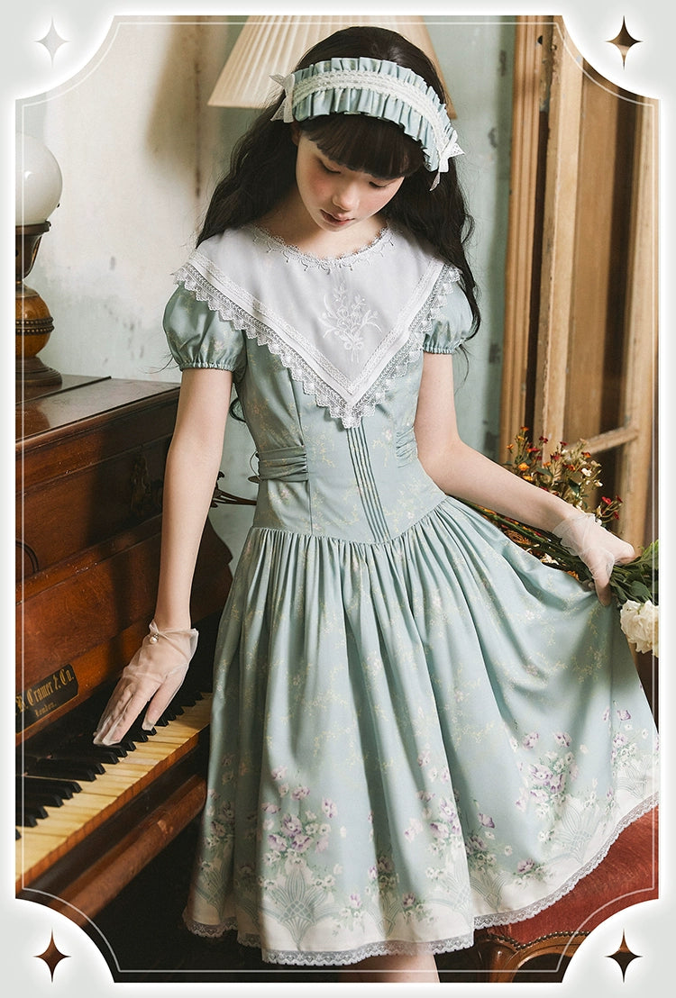 Bouquet of the Valley embroidered triangle collar floral dress