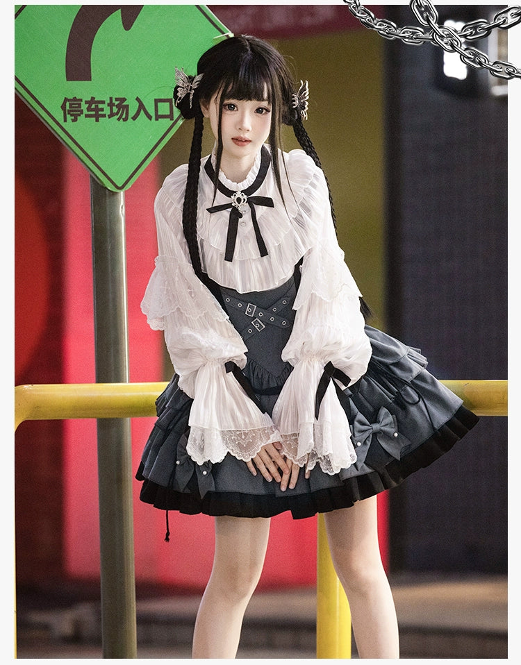 ベルトデザインバイカラージャンパースカート