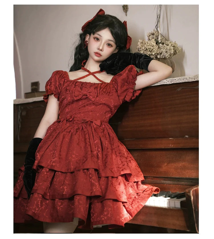 Rose of Thorns Cross Neck Ribbon Dress