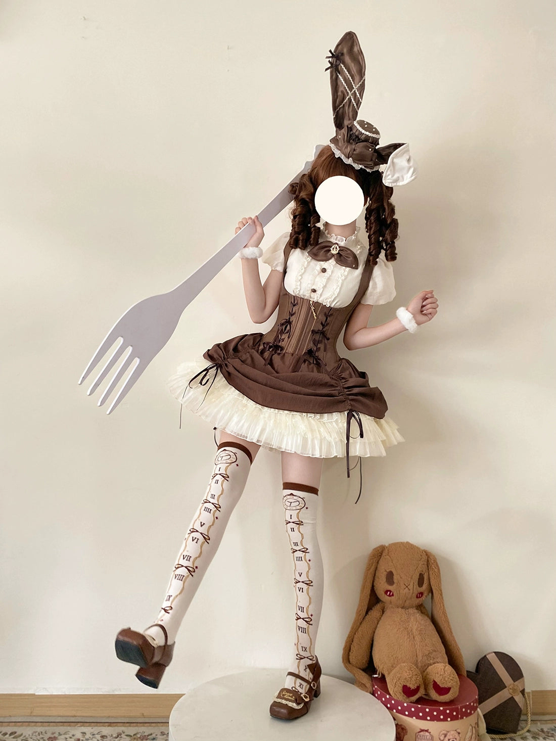 【受注予約6/30まで】Brulee Bunny コルセットジャンパースカートセット・ブラウン