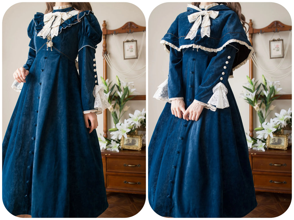[Pre-orders available until 12/1] Suijaku stand-up collar velvet dress and cape