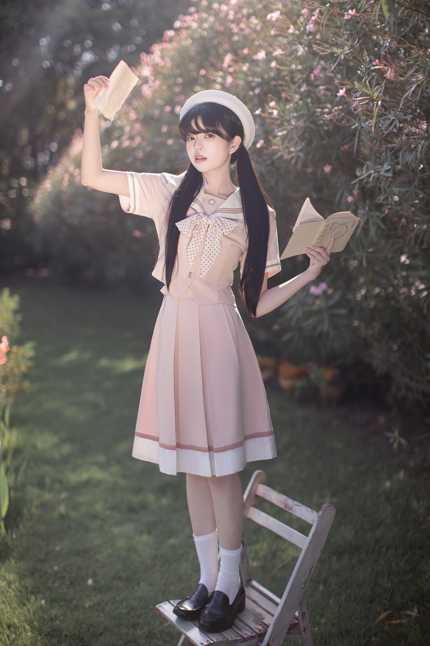 初桜 リボンタイ付きセーラーカラートップス