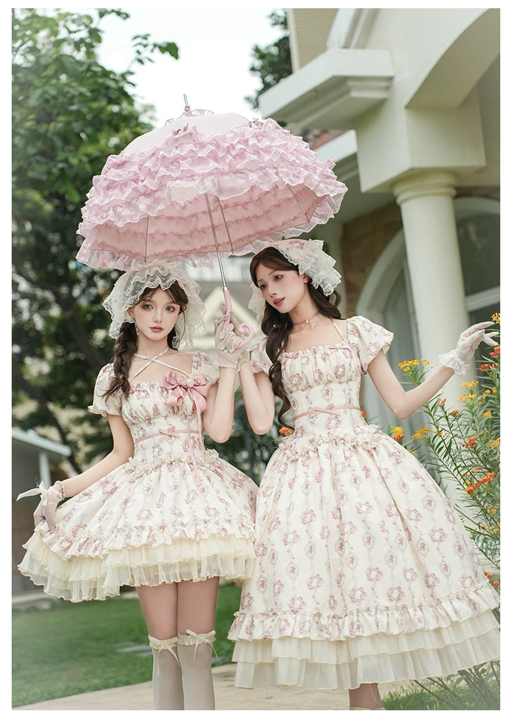 雨上がりの薔薇 プリントワンピース・ロング丈