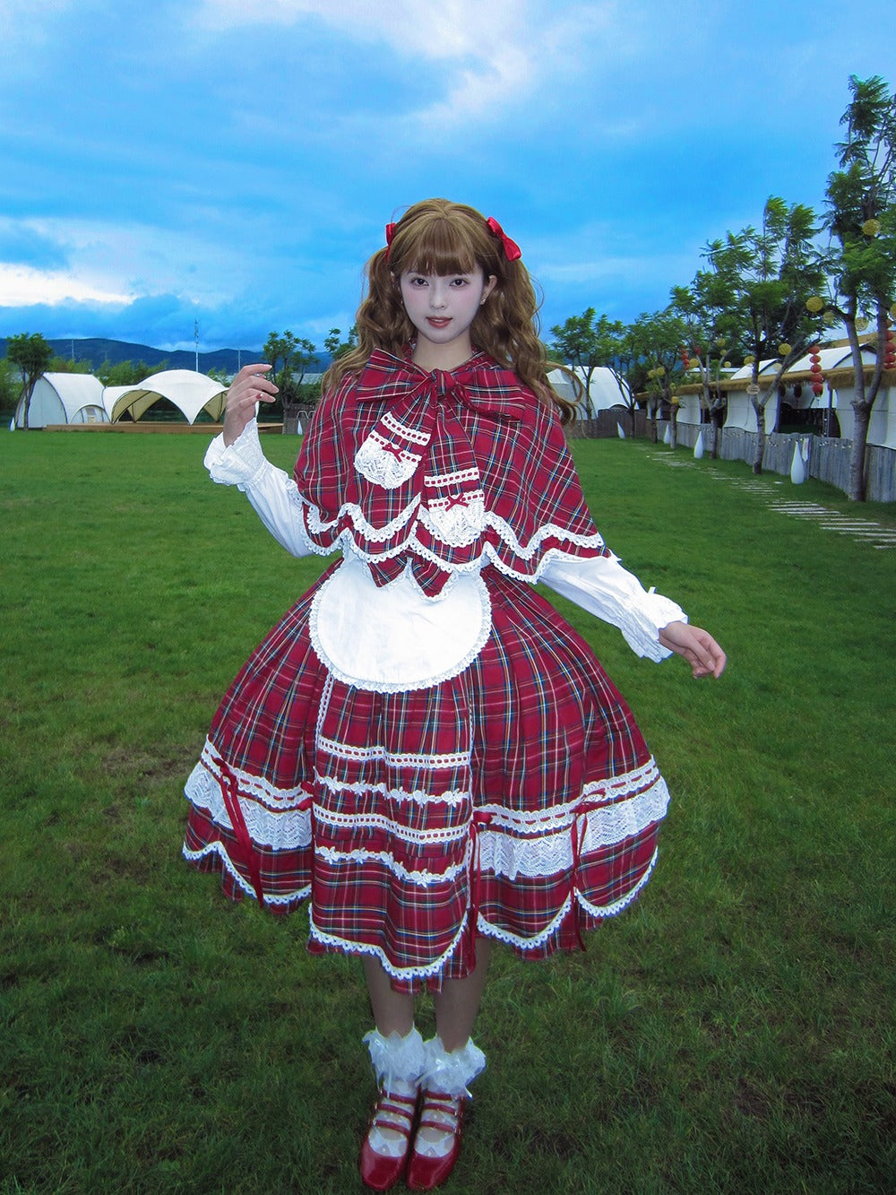 【予約販売】Checkered Petal Rabbit リボンジャンパースカート