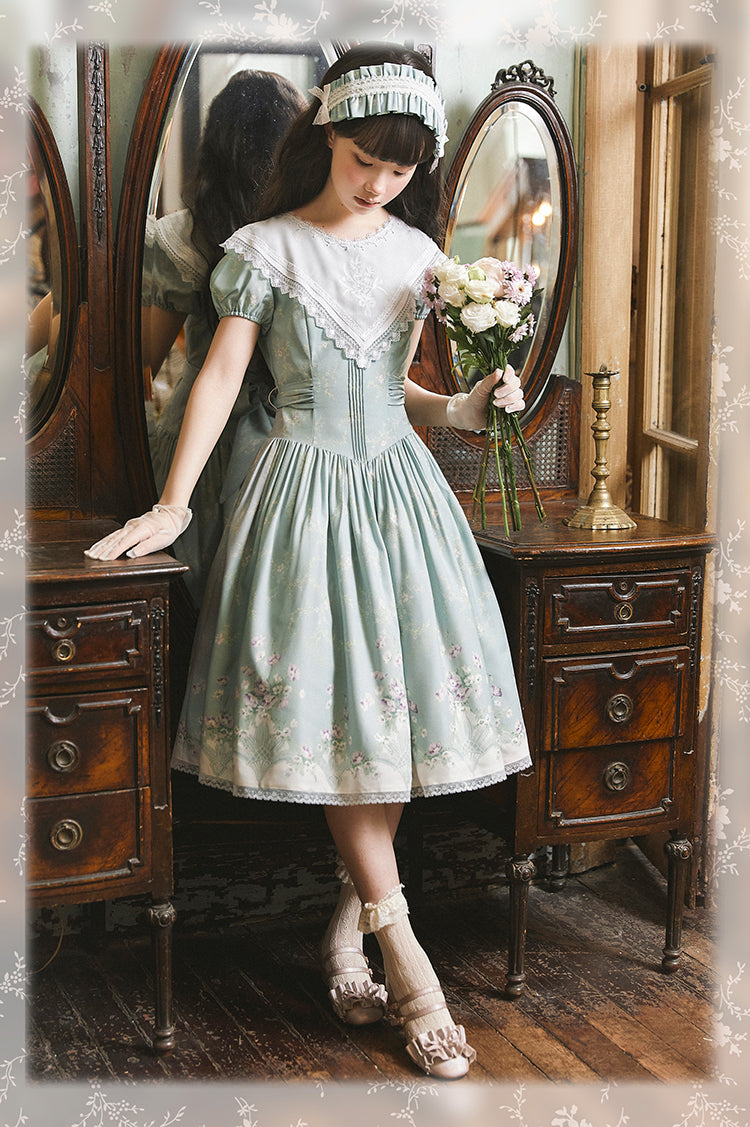 Bouquet of the Valley embroidered triangle collar floral dress
