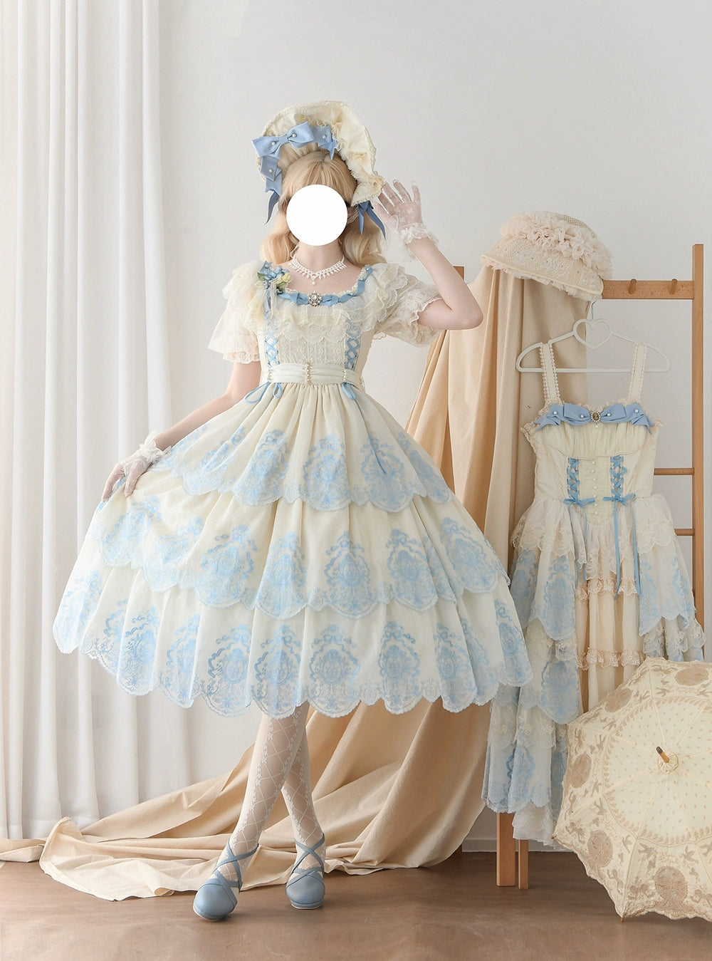 【受注予約9/25まで】Noble Garden 付け袖付き刺繍ワンピース