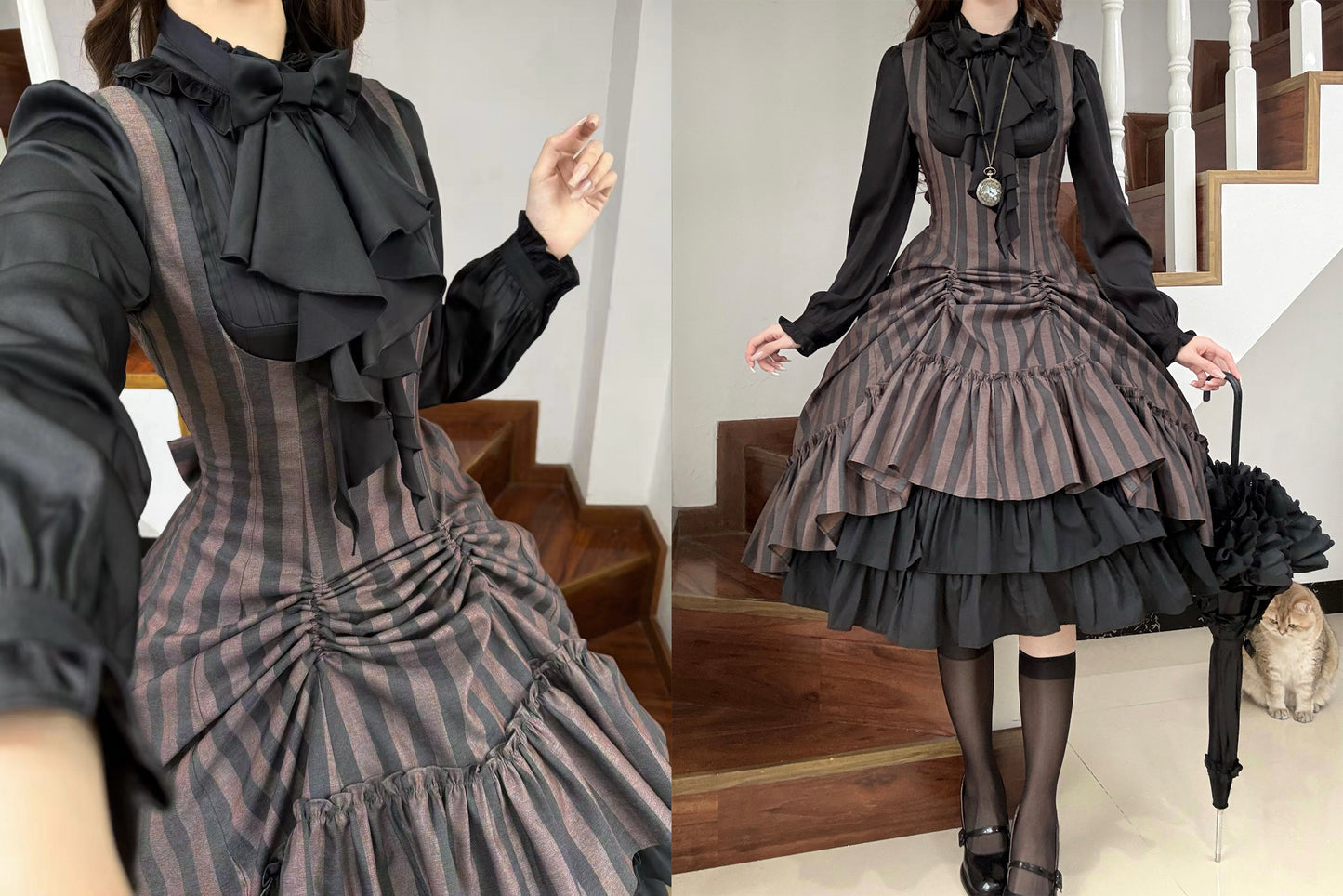 【受注予約12/3まで】Monochrome Reverie ジャンパースカート・ストライプ