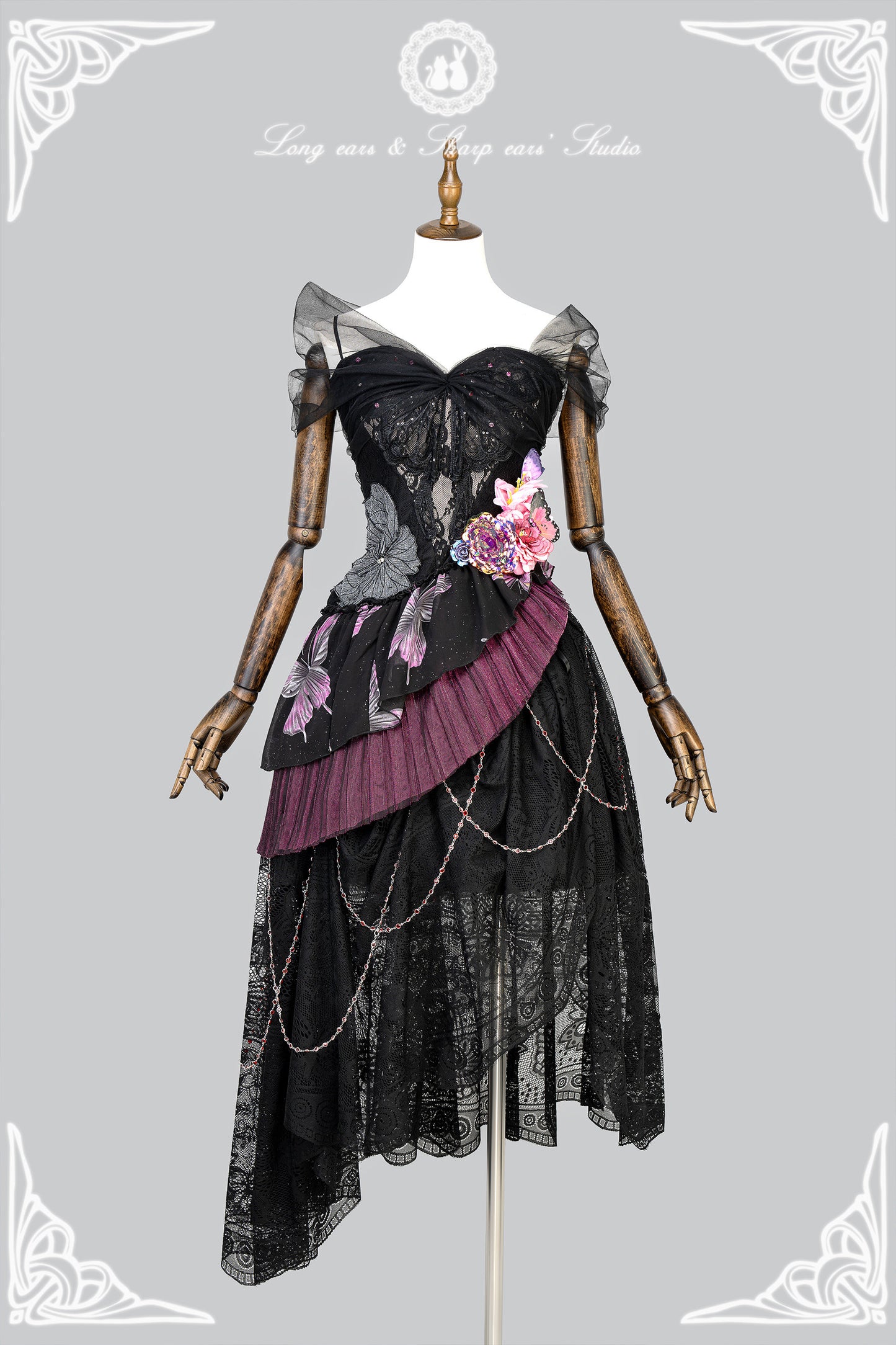 【受注予約12/29まで】夜吻蝶舞  ドレス＋鳥かごパニエセット