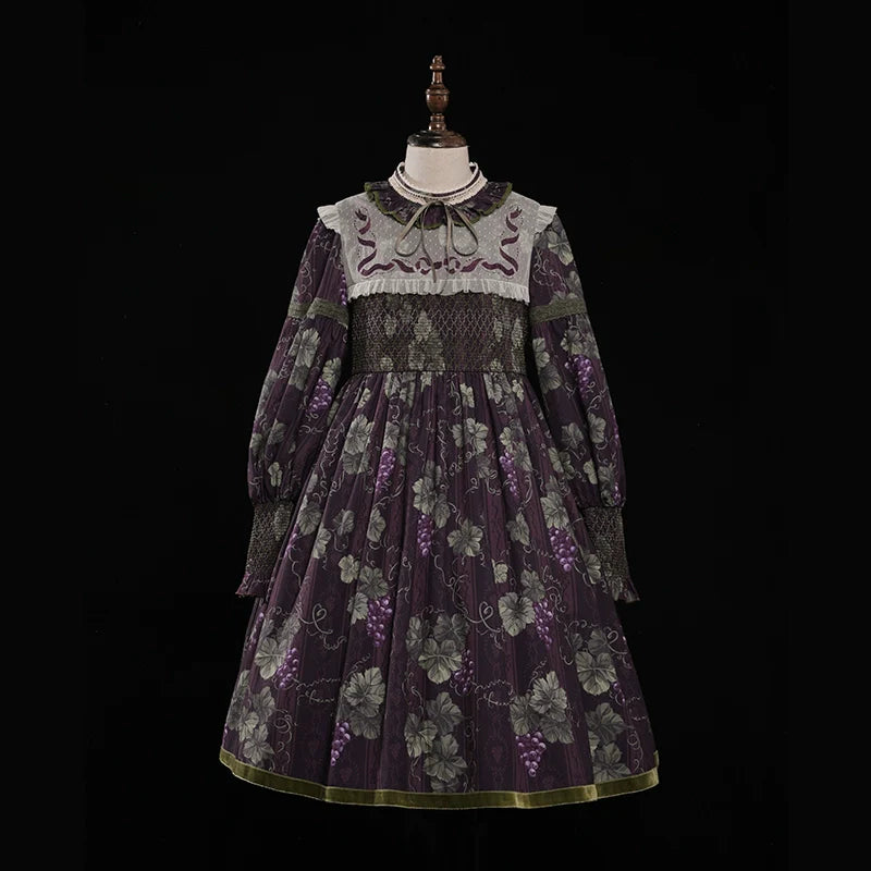 Sunny Rouge Grape pattern stand collar dress