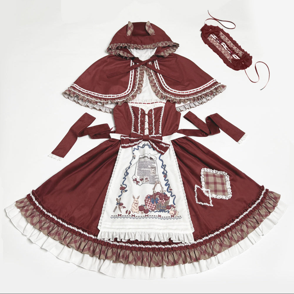 レトロガーリージャンパースカート エプロンとケープ付き 全2色