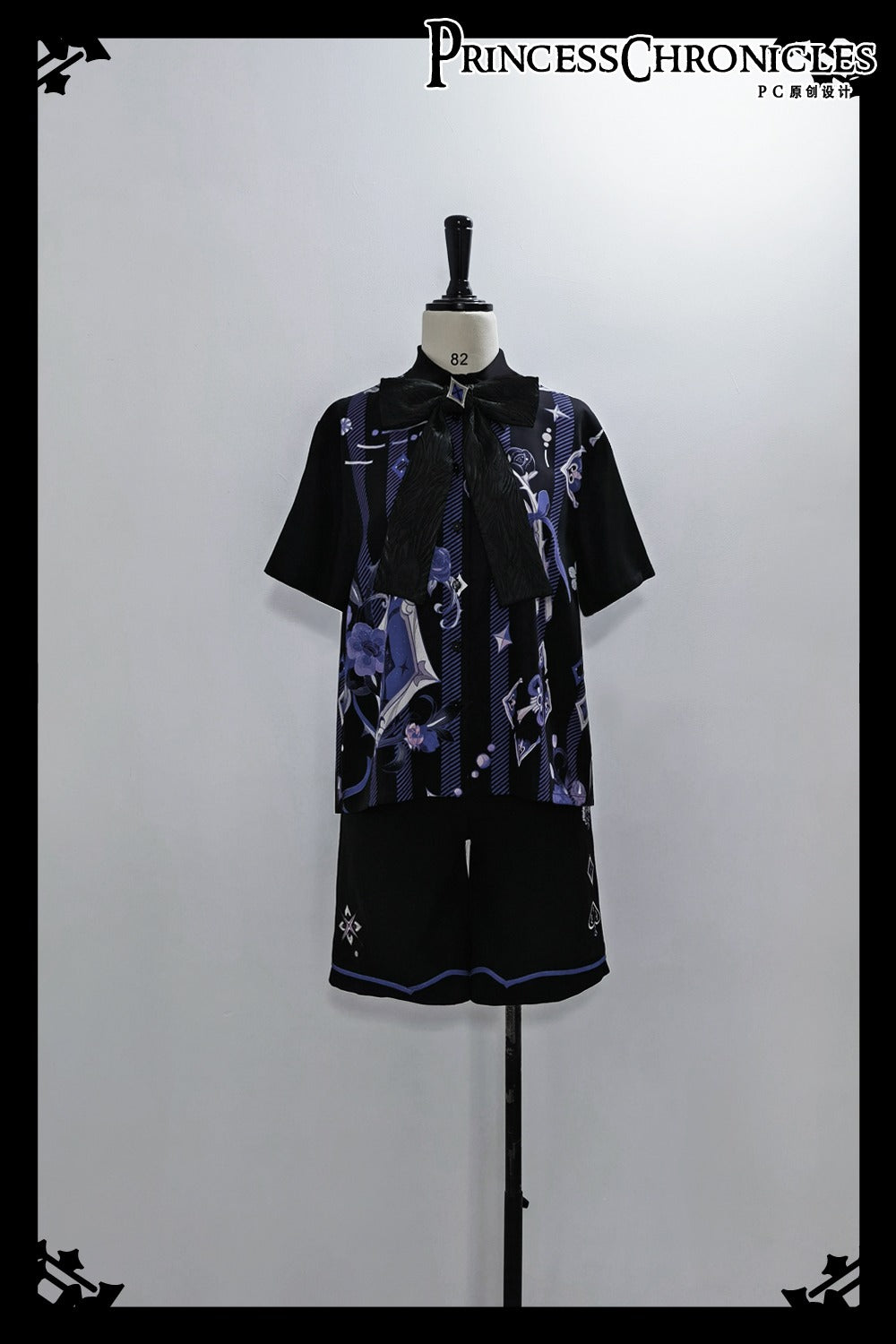 [Pre-order] Prince style blue-purple retro print blouse