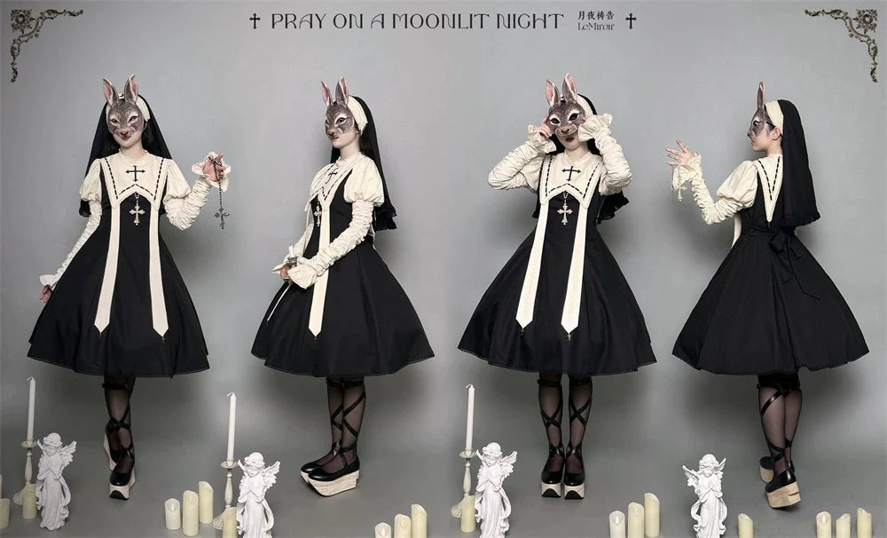 [Resale/Pre-orders until 10/16] Pray on a Moonlight Night Dress, Black x Off-White, Short Length