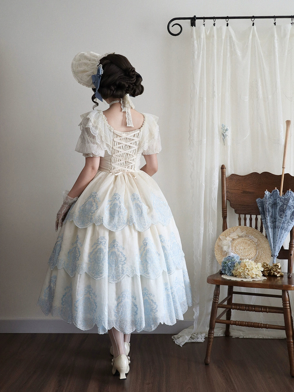 【受注予約9/25まで】Noble Garden 付け袖付き刺繍ワンピース