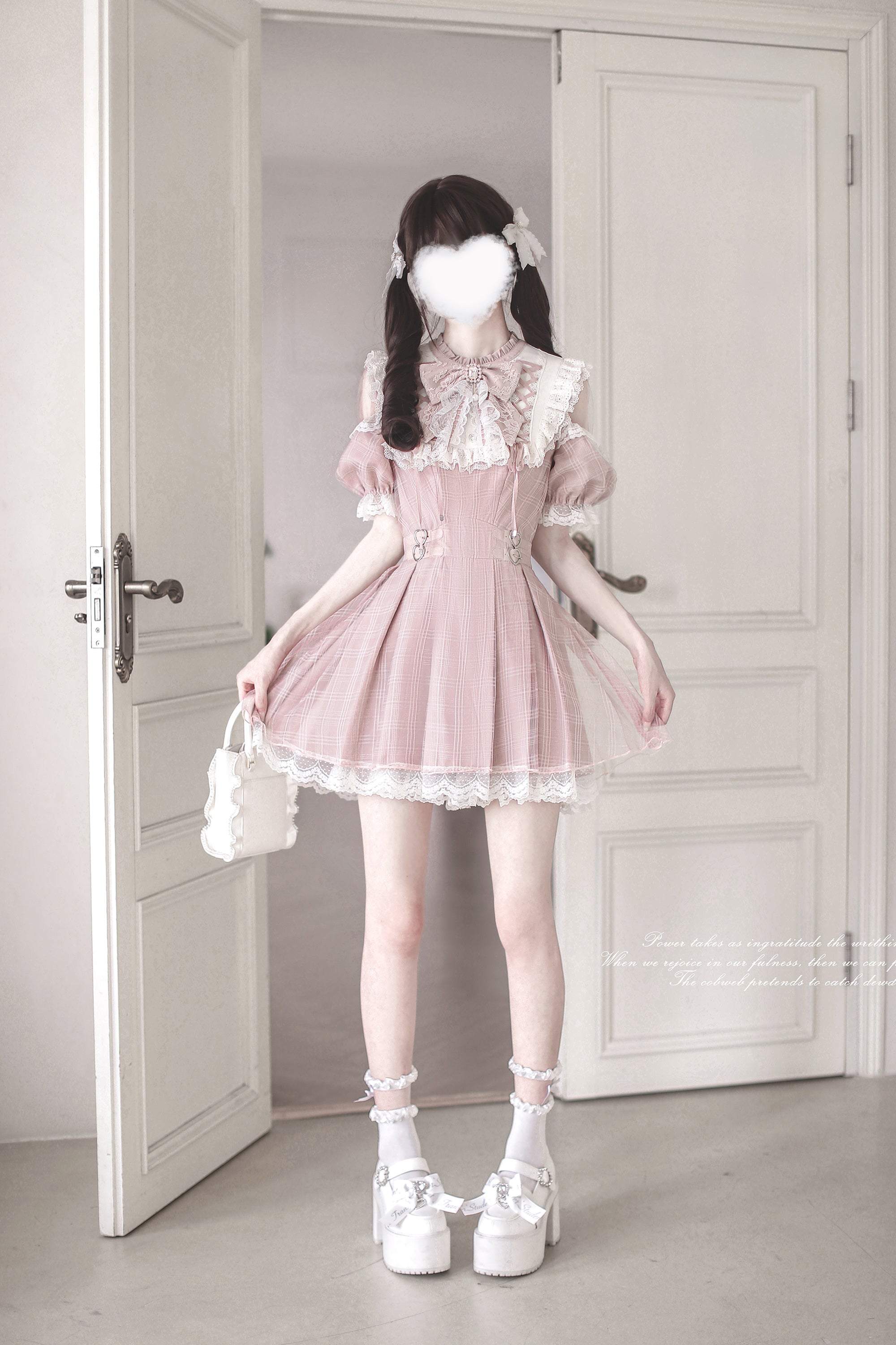 Angel Heartbeat Pink フリルチェックミニ丈ワンピース