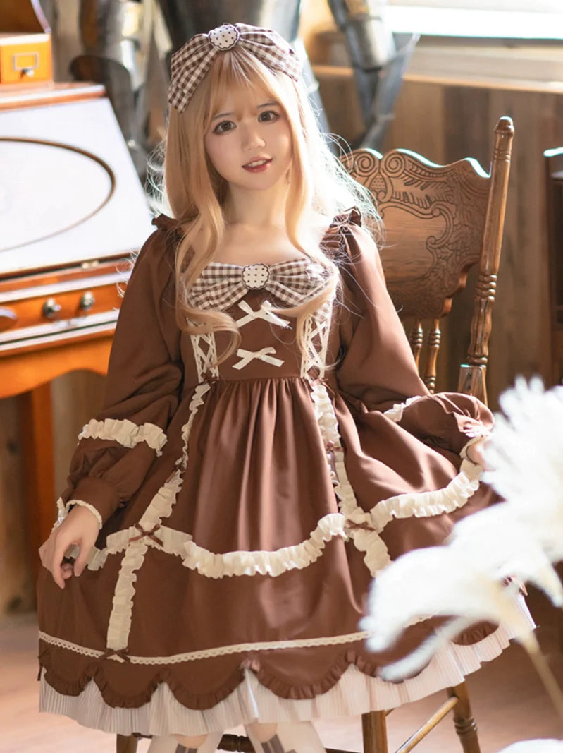 Three o'clock biscuit brown dress