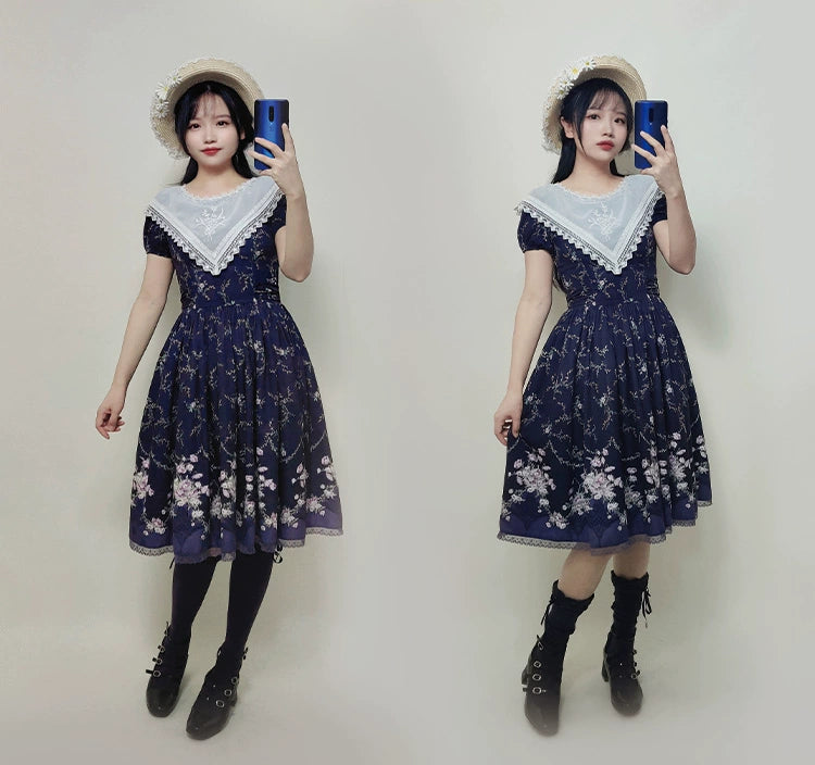Bouquet of the Valley embroidered triangle collar floral dress