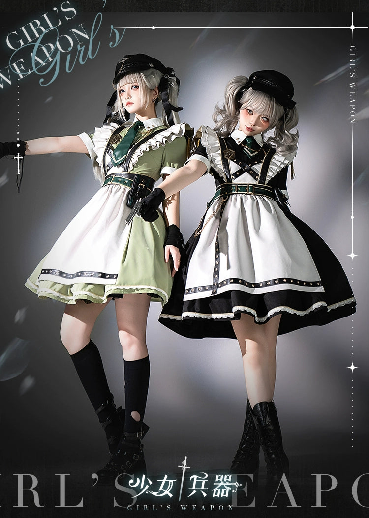 【受注予約5/22まで】少女兵器 エプロン付きワンピースセット・ブラック