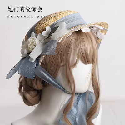 Flower and ribbon straw hat 11 colors