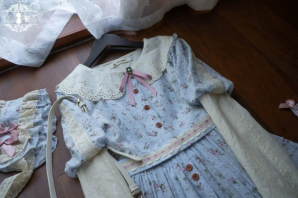 【予約販売】Pink Flower 小花模様のボタン付コットンワンピース
