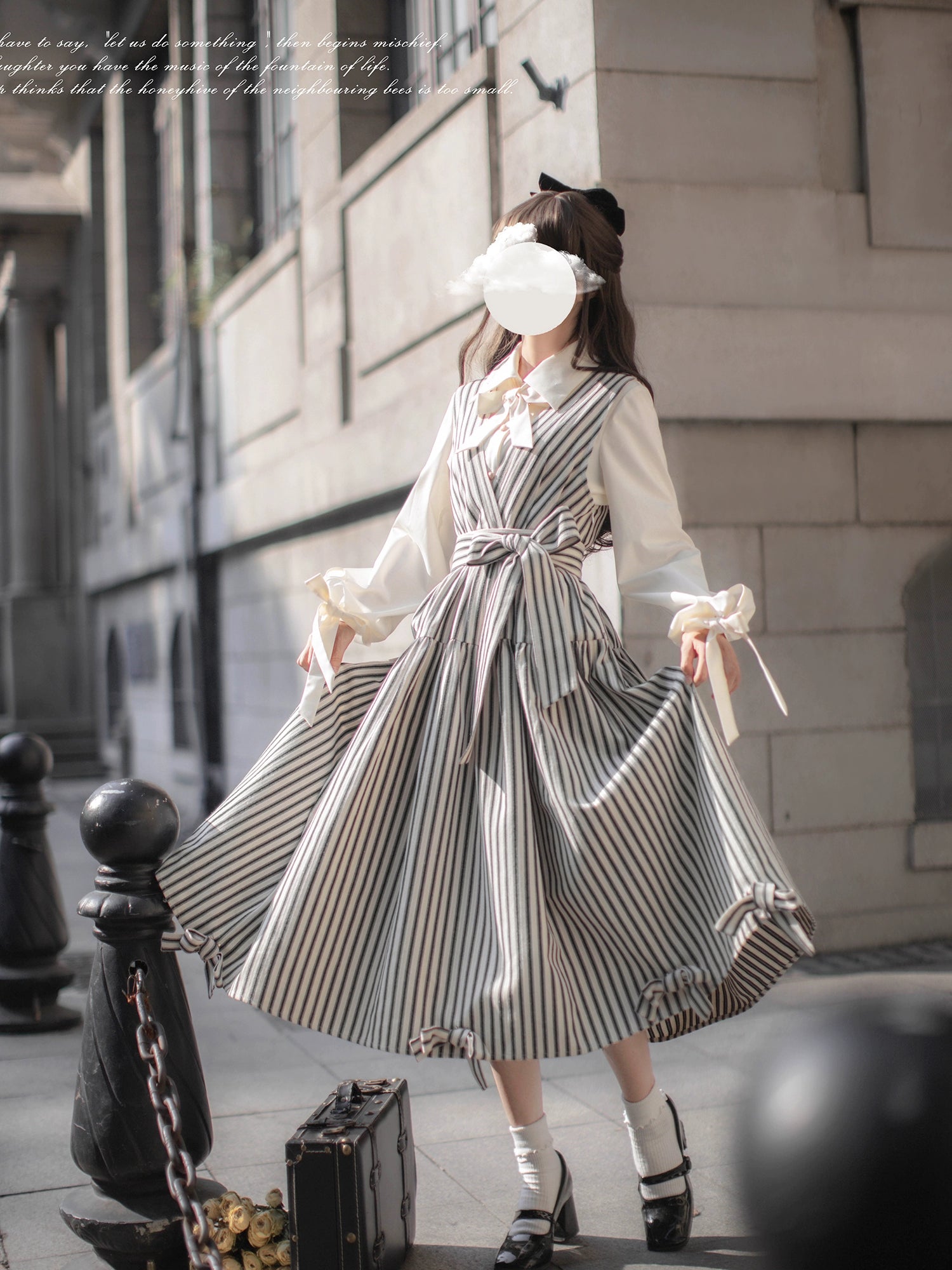 Striped and ribbon French girly jumper skirt