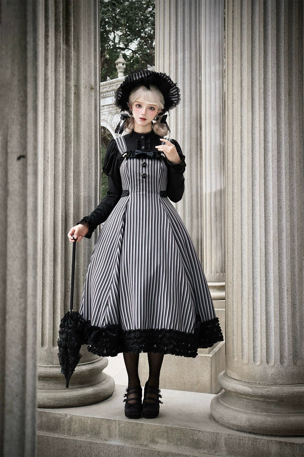 【予約販売】Classic Chocolat Stripe ストライプジャンパースカート・ロング丈