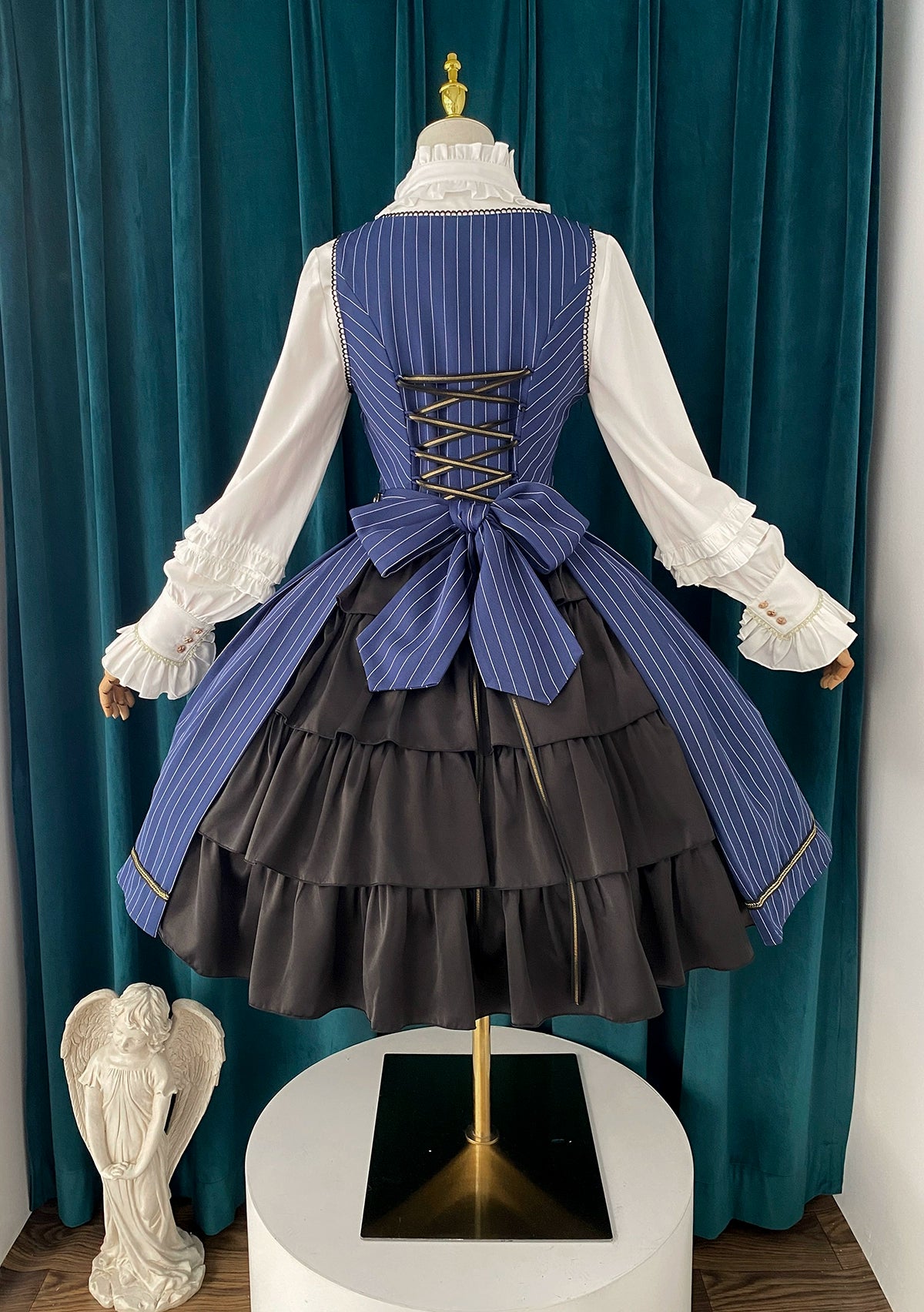【予約販売】Bright Moon コルセットジャンパースカート ストライプ【ネイビー】