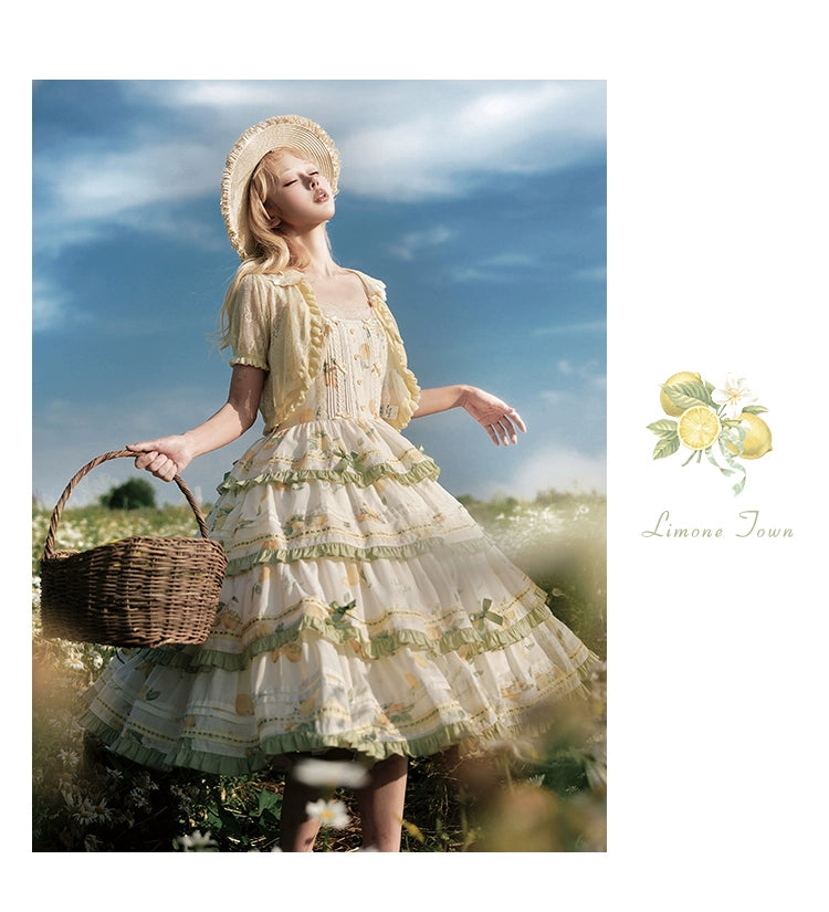 【受注予約7/16まで】Limone Town カントリー風ティアードジャンパースカート
