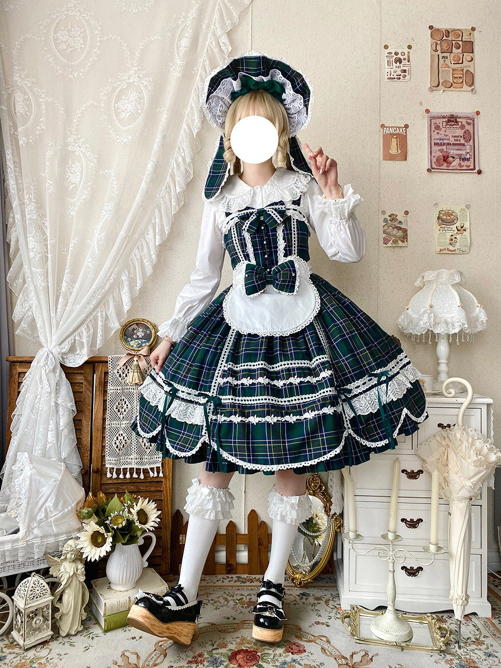 【予約販売】Checkered Petal Rabbit リボンジャンパースカート