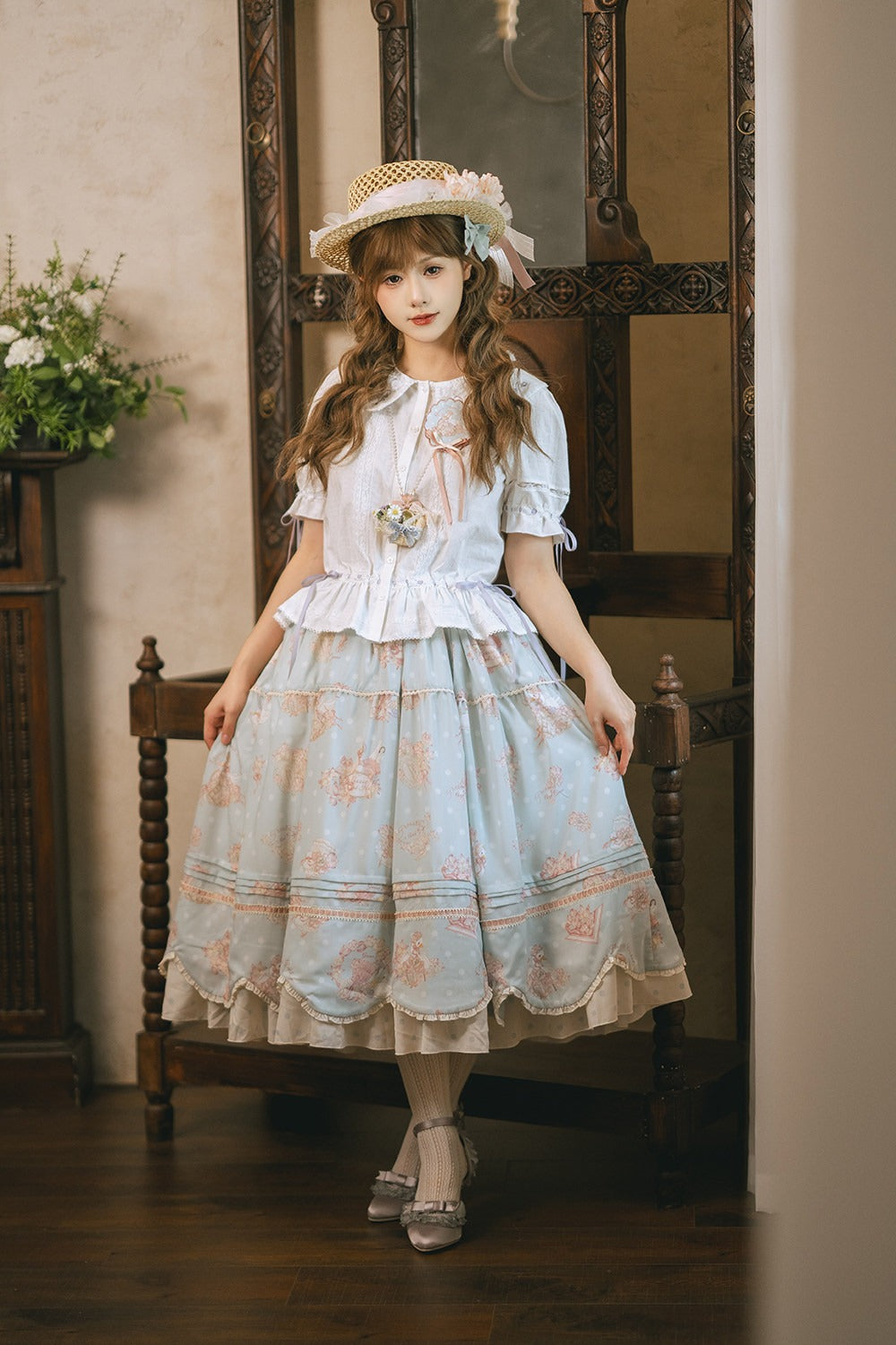 【受注予約7/22まで】花かごの白鳥 プリントスカート