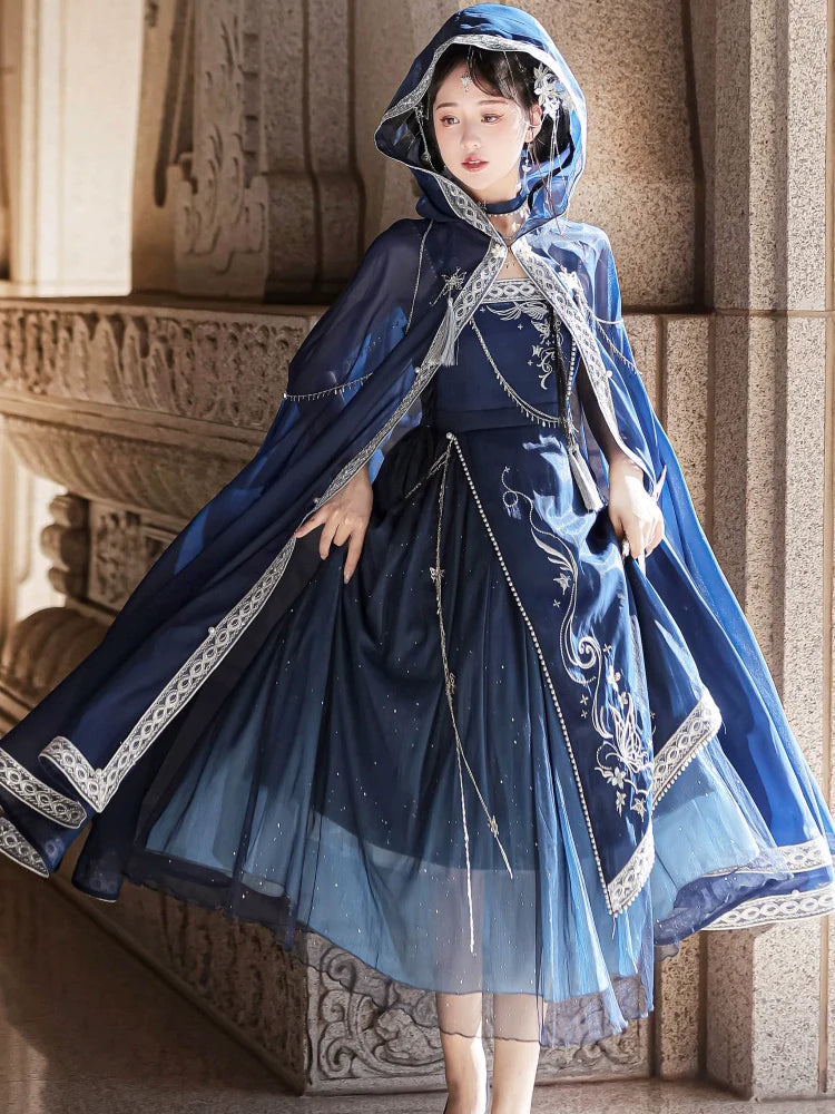 Galactic Feast Silver Embroidered Jumper Skirt and Cape with Choker