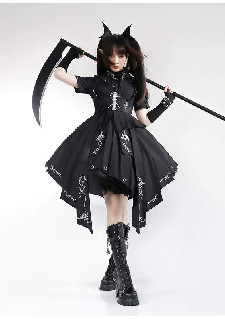 Grim Reaper 骨プリントのコルセット付きワンピース
